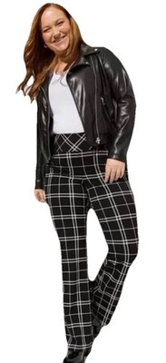 Torrid Pants 00 New Black Plaid PullOn Pocket Pixie Crop Ponte Pant Wide Leg NWT