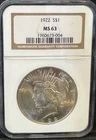 1922 Philadelphia Peace Silver Dollar $1 NGC MS63