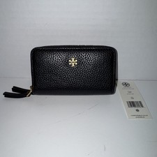 Tory Burch Blake Double Zip Black Pebbled Leather Zip Card Case Wallet Rare