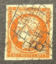Timbre classique 5 Cérès 40c orange obl grille, signé Scheller, Calves