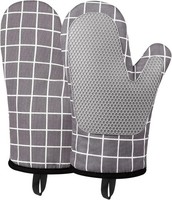 Ofenhandschuhe HitzebestäNdig Silikon Baumwolle Anti-Rutsch Grau Kochen Backen
