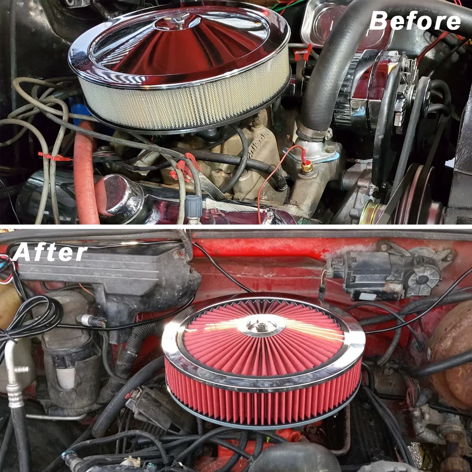 PULITORE FILTRO ARIA 14x3" EDELBROCK HOLLEY NERO/ROSSO CHEVY FORD DODGE MOPAR - Immagine 4 di 4