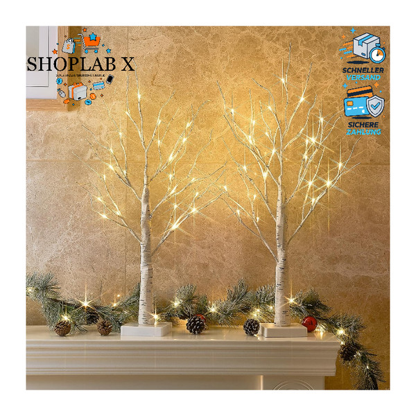 Lichterbaum 2Er Set Dekozweige Batteriebetrieb 24 Warmweiß Leds 60Cm-image