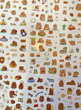 Random Lot Of 4 Kawaii Capybara Sticker Sheets: Transparent Cute Sticker Sheets
