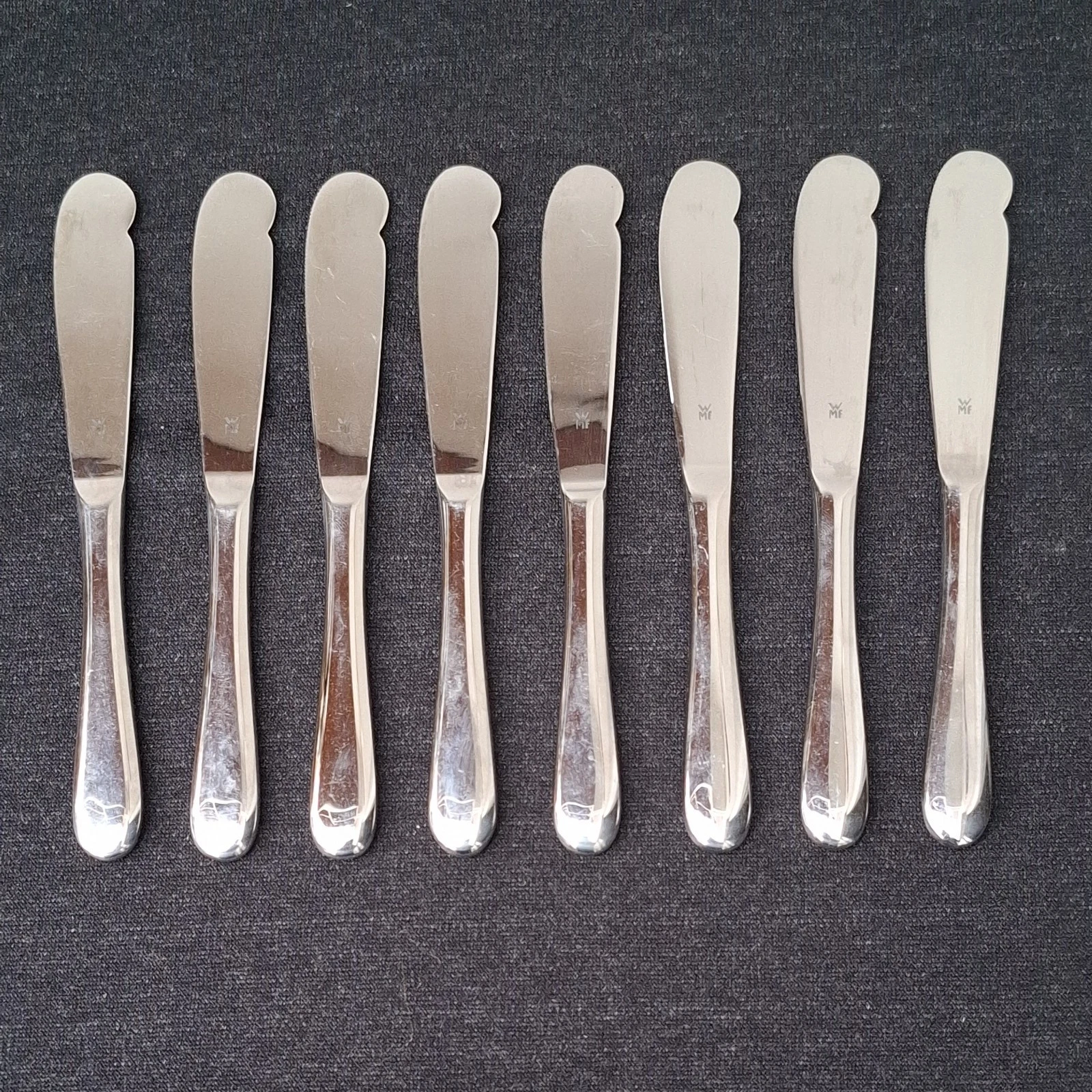 8 Vintage WMF Juwel Monobloc Serrated Edge Stainless Steel Butter Spreader Knife