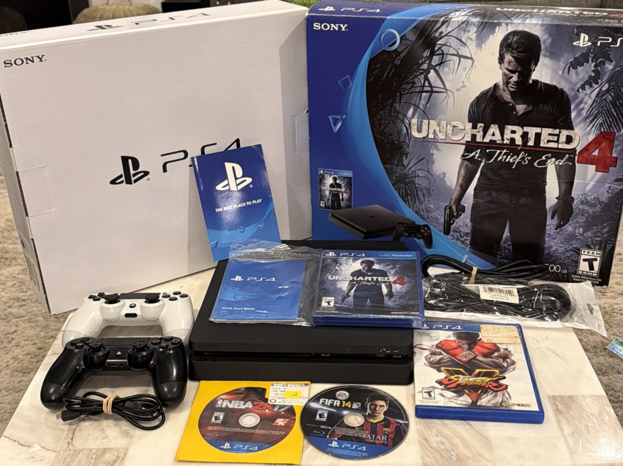 PS4 Slim Uncharted 4 Edition 500GB Console CIB 2 Controllers Sealed Game