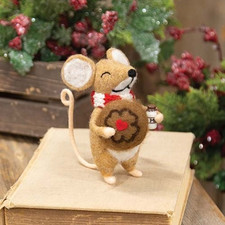 Christmas Mouse Cookie Milk Felted Ornament Shelf Sitter Scarf Primitive NEW