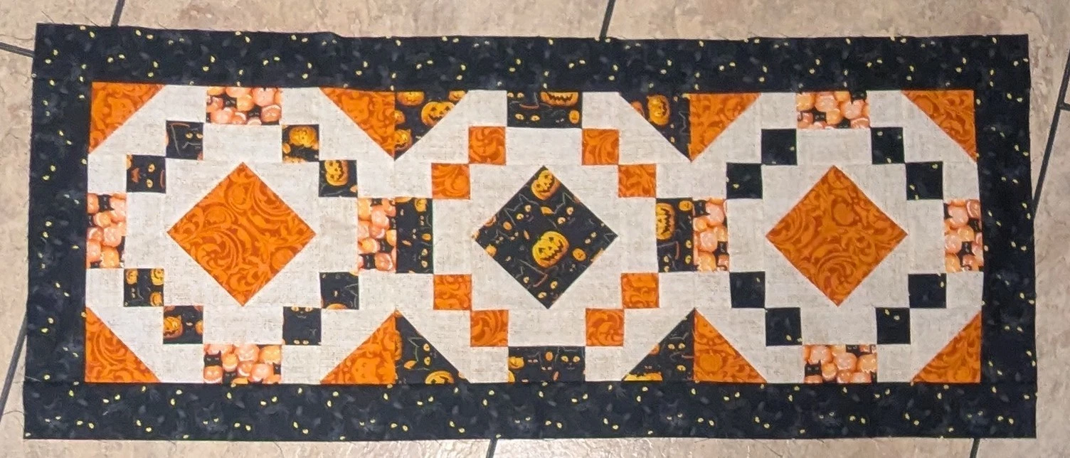 Halloween Themed Wall Hanging or Table Topper Quilt Top Only  15.5" X 39" Cotton