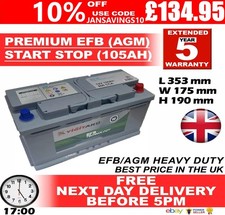 Batteria auto BMW 019 VRLA AGM EFB 105AH BMW 61210147397, 61216806755, 61216919342