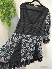 Joe Browns Boho Patchwork Cotton Mini Tunic Dress / Tunic Size 24 Black Floral