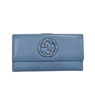 GUCCI Interlocking G Long Wallet 231843 Blau Leder Damen
