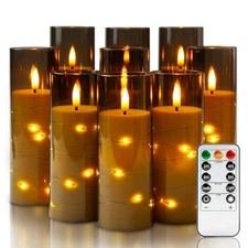 Homemory Flameless Candles with Embedded Star String Fairy Lights, Acrylic Gray