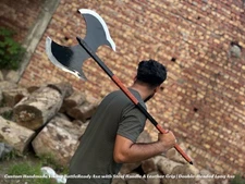 Hand-Forged Viking Double-Headed Axe with  Steel Handle | Norse Collectible Axe