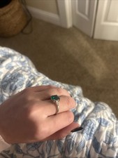 925 Sterling Silver Emerald-Style Green Stone Ring Size 9