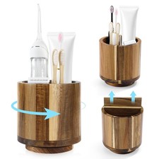 Toothbrush Holders for Bathrooms,Toothbrush Cup,Wooden Bathroom Cup with Rota...