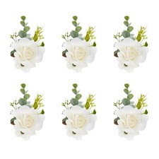 White Ivory Rose Wrist Corsage, Set of 6, Wedding Bridal Flower Corsage Hand ...