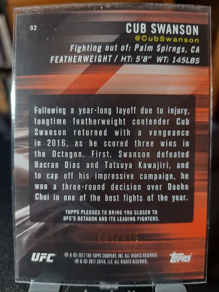 Cub Swanson #92 2017 Topps UFC Knockout Green #159/215 - Image 2 of 2