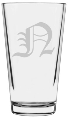 16oz Old English Gothic Font N Monogram Pint Drinking Glass