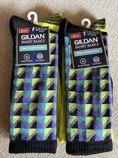 Gildan Mens Crew Socks 6-12 Color Block Smart Basics Moisture Wicking 2 x 2/pk 