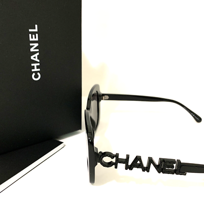 CHANEL CH5422B Black Logo Sunglasses, Black Acetate w/ Strass
