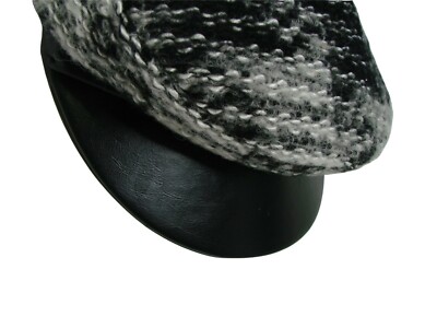 Tarnish Boucle Newsboy Cap Wool and Leather Black White Plaid Made In Italy OSFA Tarnish Boucle Newsboy Cap Wool and Leather Black White  main image 2