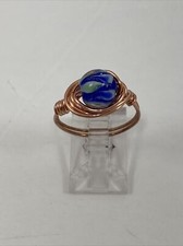 Handmade Copper Wire Wrap Glass Bead Ring Size 7 1/2 98