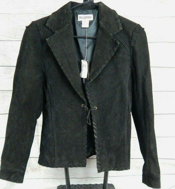 Passport Black Suede Leather Jacket Womens Size Small Coat eBay