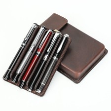 Genuine Leather 5 Slots Hard Fountain Pen Case Box Stationery storage Pouch Gift
