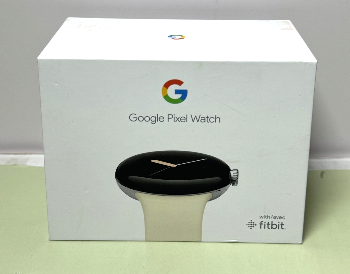 New Google Pixel Watch w Fitbit Silver Steel Case with Chalk Band - GA03182