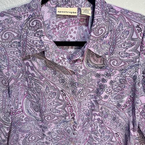 Vintage Apostrophe Women’s Blouse Size 8 - Purple Paisley Button-Up Long Sleeve - Picture 3 of 6
