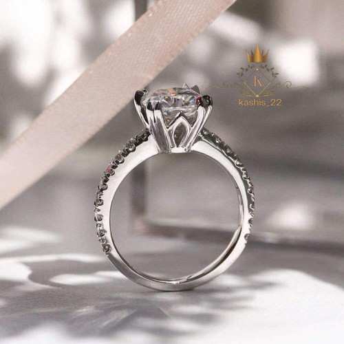 Moissanite Solitaire Engagement Ring Solid 14K White Gold 2 CT Cushion Cut VVS1 - Picture 4 of 7