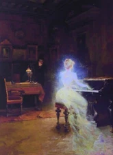 The SPIRIT VISITOR 18x12 GEORGE ROUX Art Nouveau ROMANTIC PIANO ILLUSTRATION ART