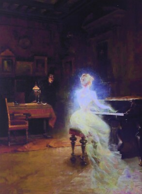 The SPIRIT VISITOR 18x12 GEORGE ROUX Art Nouveau ROMANTIC PIANO
