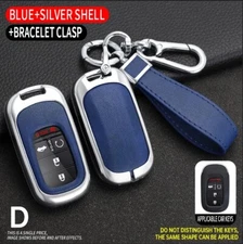Zinc Alloy Leather Remote Key Fob Case Cover+Keychain For Honda Civic HRV CRV