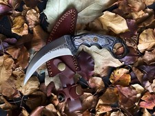 Hoja Karambit de doble filo de acero al carbono con escalas de madera de diamante