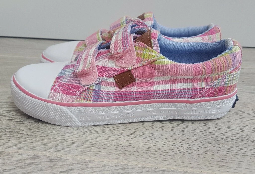 Tommy Hilfiger Girls Trainers Shoes Pink Checked Size UK 10 New
