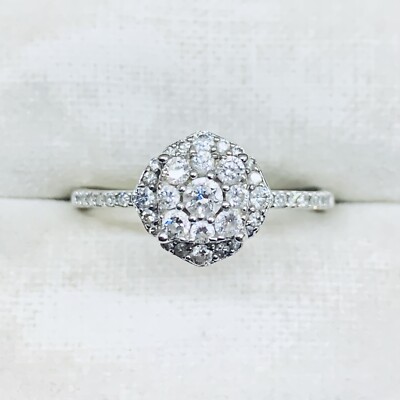 1/4 kt 10 kt Weißgold natürlicher Diamant Halo Blume pavefarbener Verlobungsring Größe 7,5