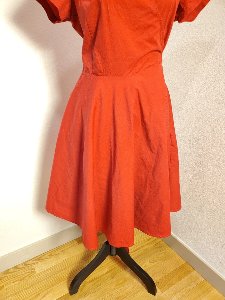 Vestido envolvente sintético Maggie Tang para mujer rojo cuello con cinturón manga corta 100 % algodón Foto 3 de 4