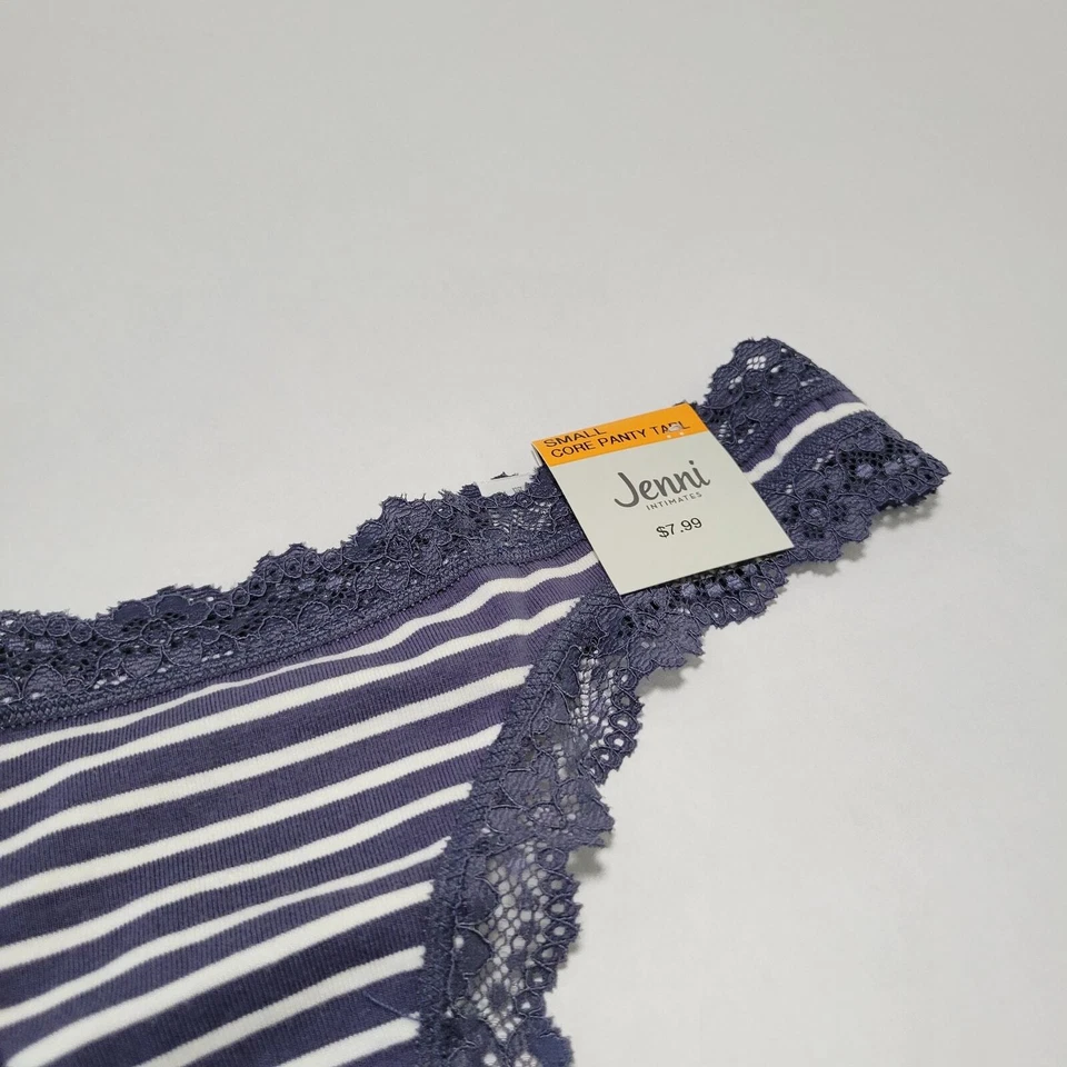 Jenni Mujer Encaje Ribete Tanga Bragas Nairobi Rayas Azul Marino Nuevo Con Etiquetas Talla Pequeña Foto 4 de 4