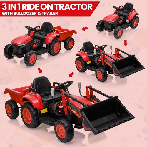 12V 3-in-1 Kids Ride On Excavator Bulldozer Electric Tractor Remote with Trailer - Picture 4 of 9