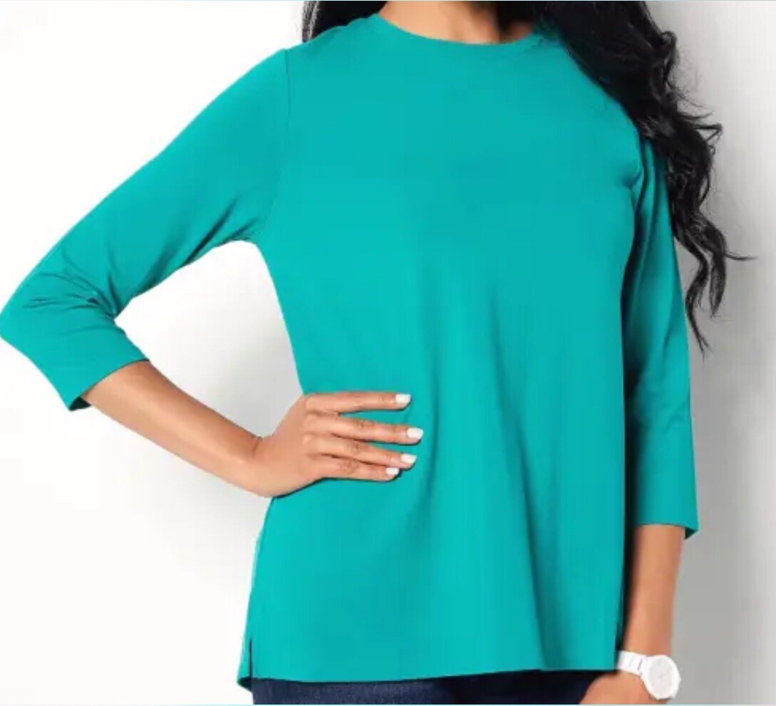 Isaac Mizrahi Live! 3/4-Sleeves Cascade Hem Top w/ Ruched Back