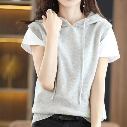 Damen Strick mit Kapuze Weste Häkel Ärmellos Pullover Pulli Weste - Bild 18 von 19