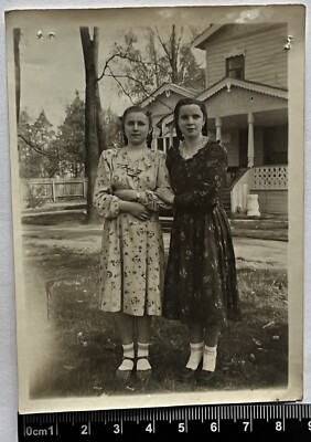Two Pretty Cute Young Women Charming Attractive Ladies Nice Girls Old Photo