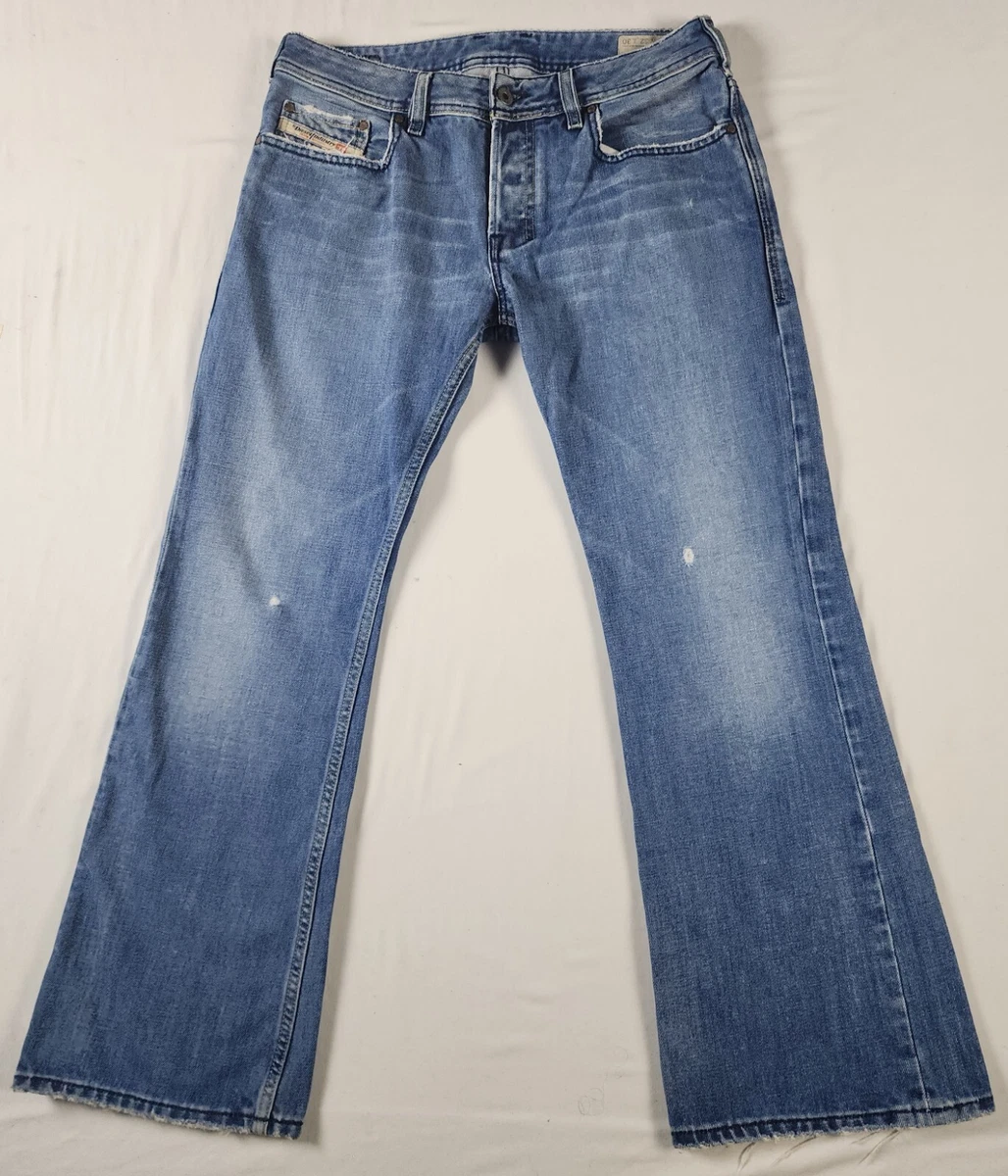 Diesel Jeans Zathan Jeans Mens W32 L30 Bootcut Blue Cotton Distressed Wash 008AT