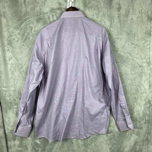 Eton Mens 43 17 Purple Mini Check Button Up Long Sleeve Dress Shirt Flip Cuff - Picture 4 of 9