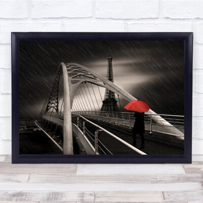 Stahlbrücke zwischen Tradition und Moderne Eiffelturm Regenschirm Kunstdruck