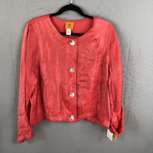 Ruby Rd Jacket Womens 16 Orange Metallic Sparkle Shell Buttons Artsy NEW