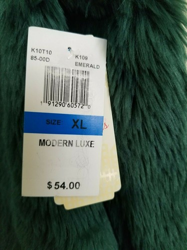 GB Girls Jacket Modern Luxe Green Shaggy Faux Fur Collarless Crop Lined 3 Sizes - Picture 11 of 11