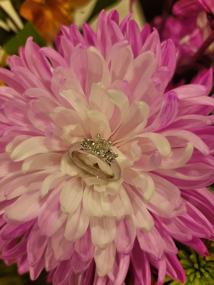 Anillo de compromiso cojín de diamantes de oro blanco de 14 k 1,01 C Foto 3 de 4
