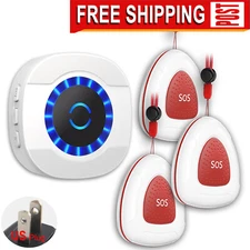 Caregiver Pager, LIKEPAI Wireless 3 Call Buttons and 1 doorbell receiver,White